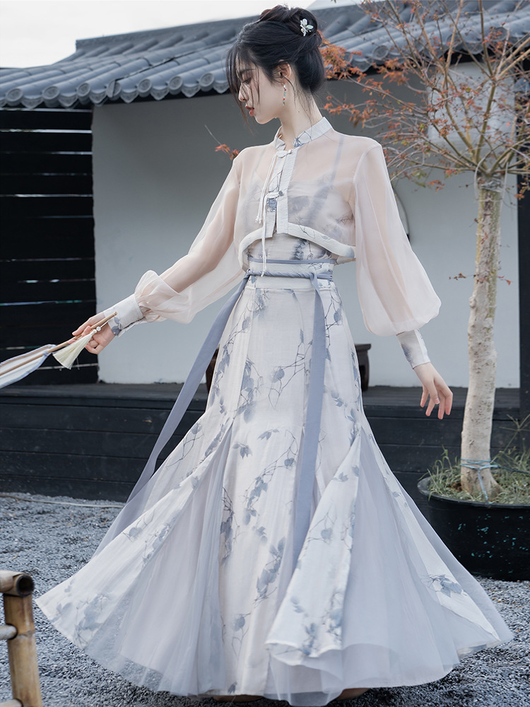 春夏女装复古新中式国风日常改良汉服三件套超仙气长裙高级感优雅