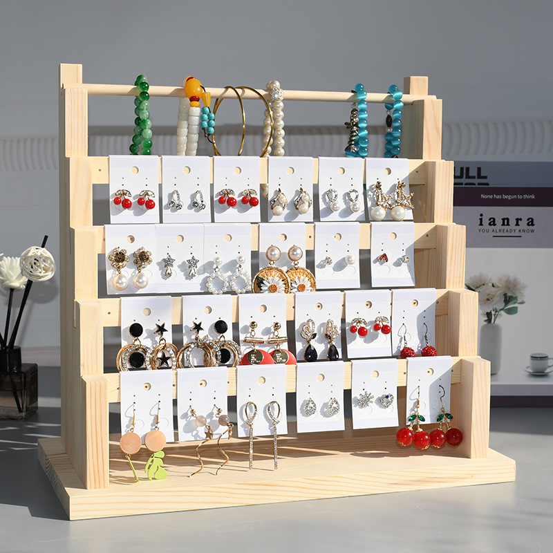实木耳环展示架耳钉架饰品店陈列卡纸耳饰收纳架耳夹手链戒指道具