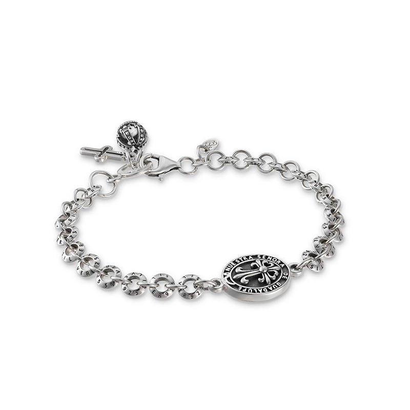 新款嘻哈风鸢尾花手链 925纯银男士个性街头手饰女潮流复古欧美款