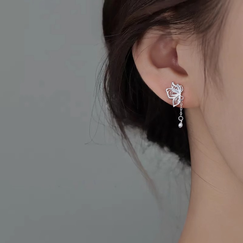 甜美流苏蝴蝶耳钉女小众ins冷淡风镂空耳环网红简约气质耳饰新款