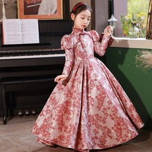国风时尚礼服女童旗袍长袖中式儿童钢琴演奏春季大童女童生日礼服