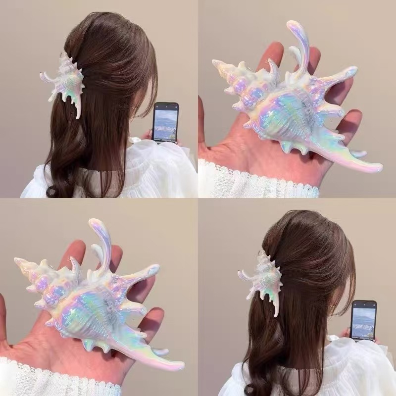 海洋风发饰气质鲨鱼夹海的维纳斯海螺抓夹小众设计复古贝壳发夹