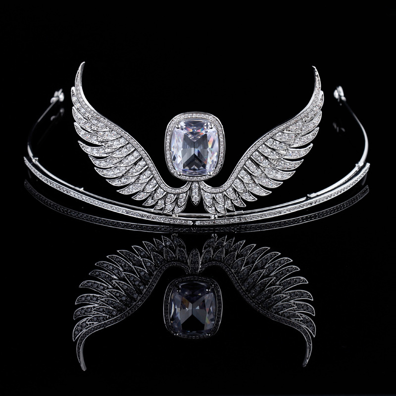 欧美王室王冠新娘结婚锆石皇冠婚礼头饰天使翅膀高端发饰写真配饰