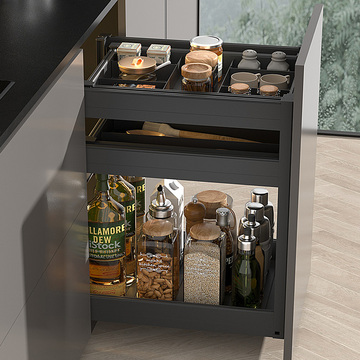 酷创厨房橱柜拉篮调料拉篮全铝合金三层抽中抽置物抽屉式调味拉篮