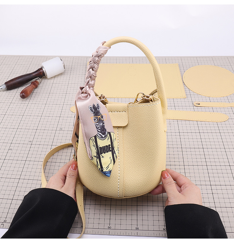 Korean Style Bag Women's 2022 New Crossbody Bag Pure Color Bucket Bag Portable Shoulder Bag DIY Handmade Bag Crossbody Bag