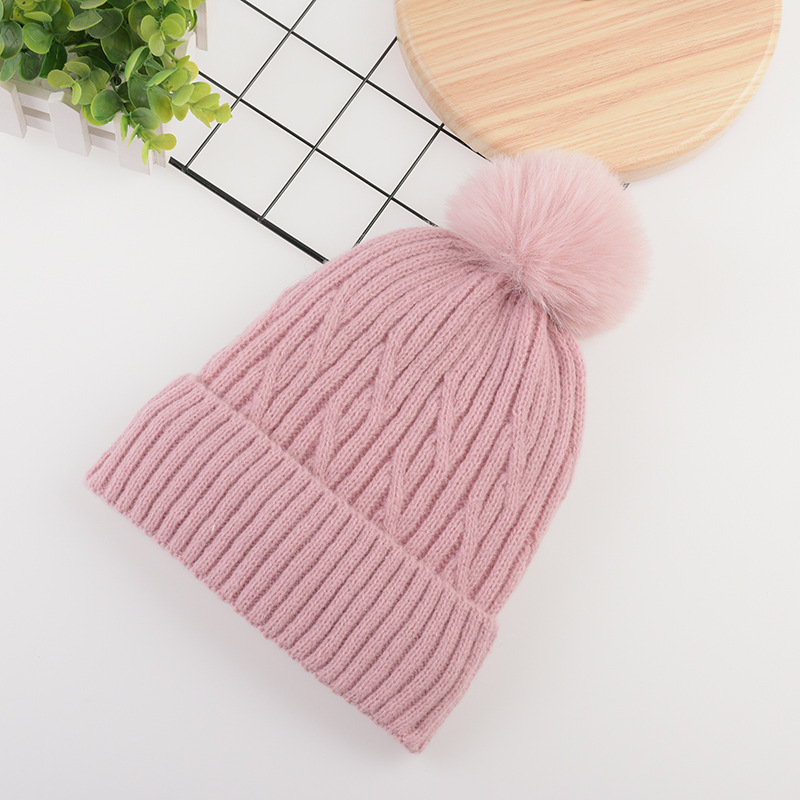 Hat Women's Autumn and Winter Korean Style Wool Hat Casual Thickening Versatile Sleeve Cap Warm Knitted Hat with Fur Ball