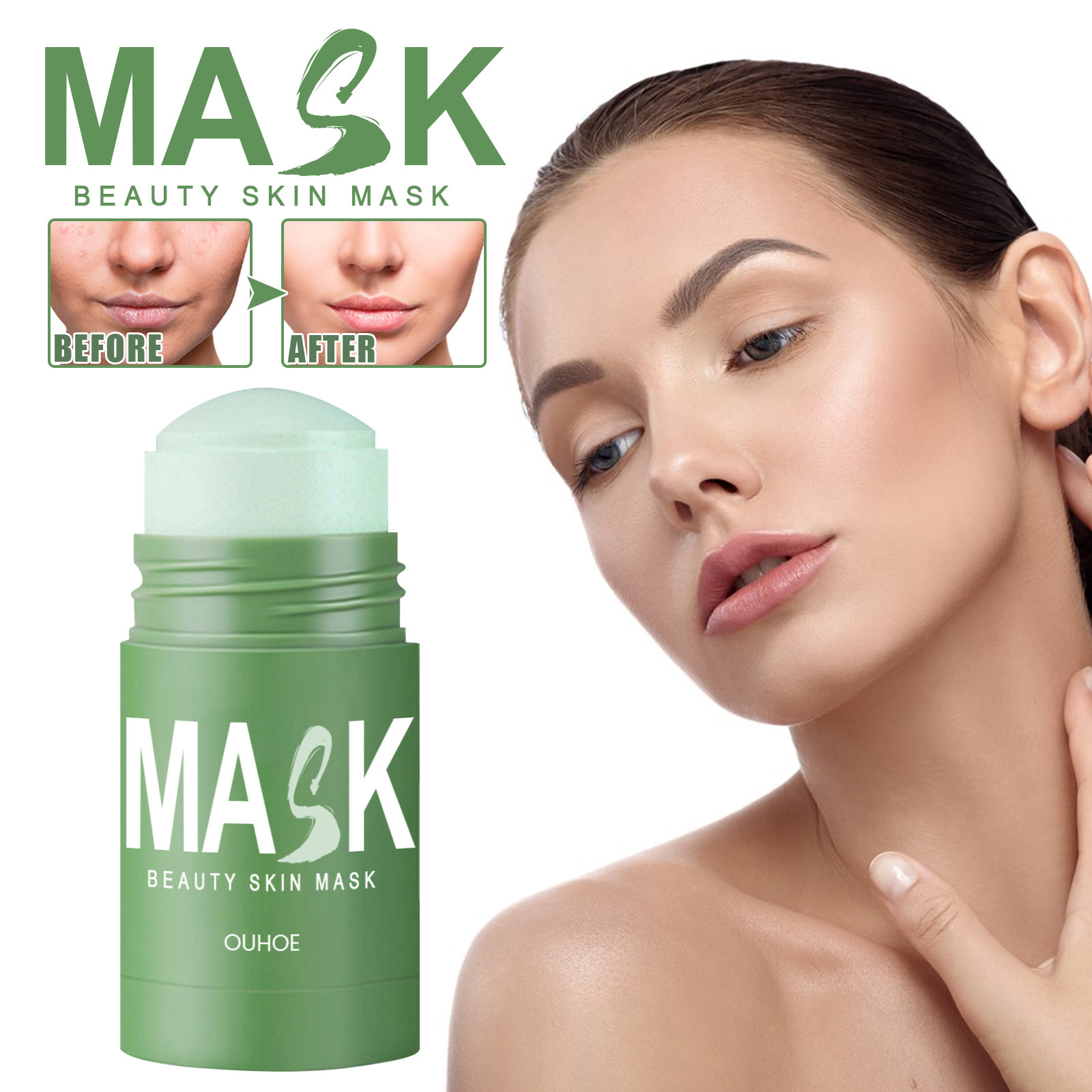 Ouhoe Green Tea Mask Stick Acne Blackhead Acne Facial Deep Cleansing Firming Pores Daub-Type Mud Mask