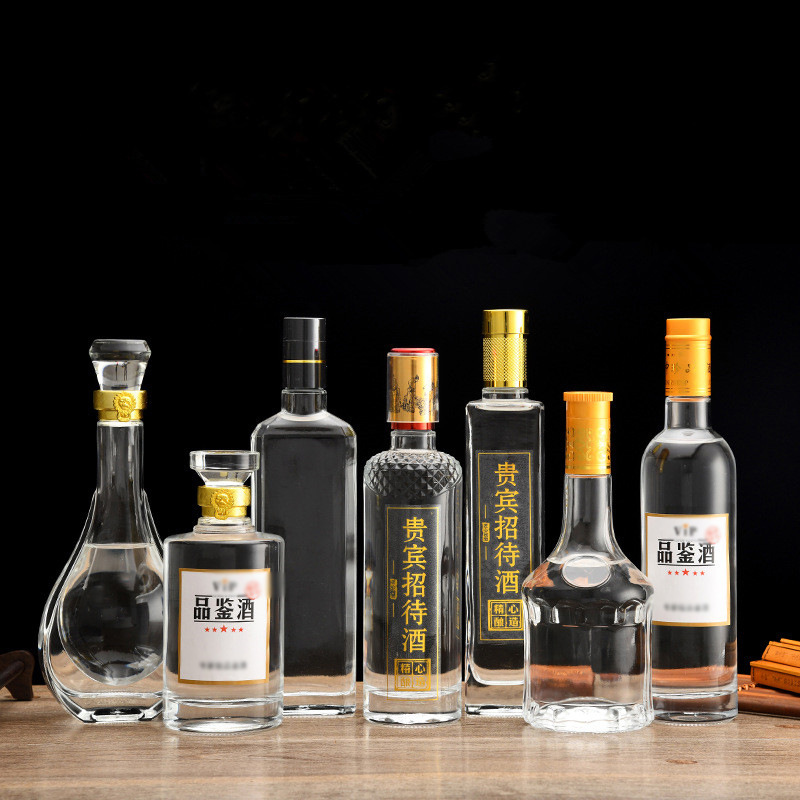 招待酒玻璃空瓶一斤装白酒玻璃瓶品鉴酒瓶自酿玻璃白酒瓶500ml
