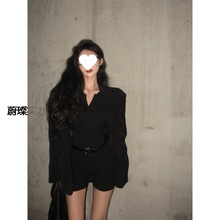 黑色长袖连体短裤休闲裤女2023秋冬季新款辣妹性感直筒裤黑色裤子