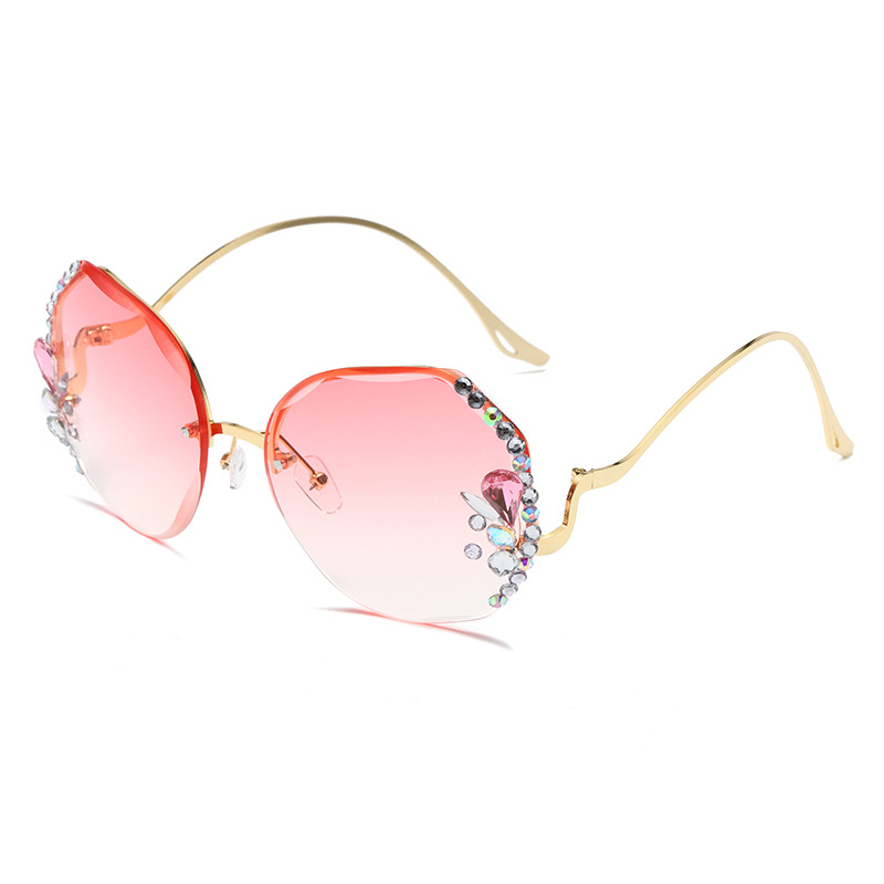 2023 New Cross-Border Frameless Trimming Sun Glasses Fashion Sunglasses Big Face Internet Celebrity Diamond Sun Glasses Korean Style