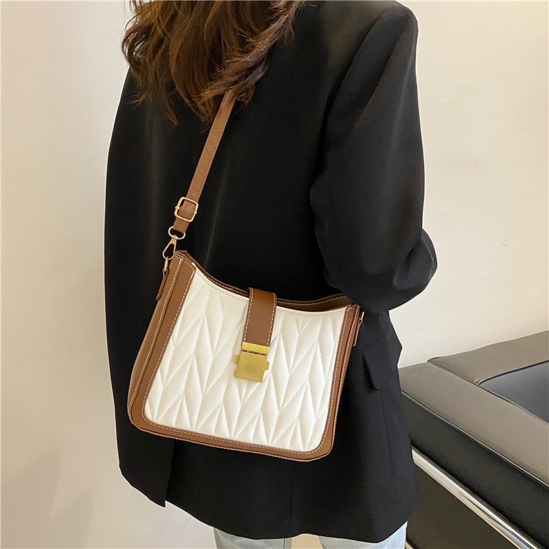 Bag Women's Bag New 2021 Autumn Lock Tote Bag Simple Fashion Rhombus Fashion Contrast Color Shoulder Bag Messenger Bag