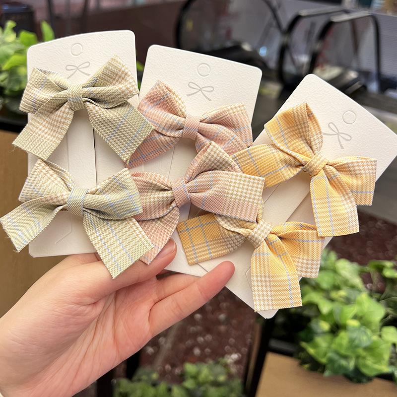 布艺格子发夹蝴蝶结发卡可爱公主小女孩发饰女童网红夹子宝宝头饰