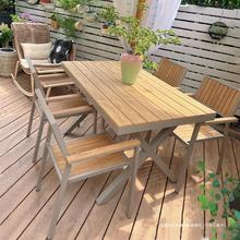 户外桌椅庭院防腐木外摆桌子阳台塑木休闲咖啡厅桌椅室外花园餐桌