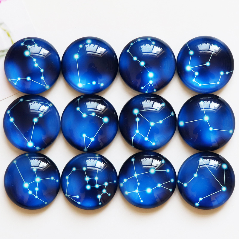 源头厂家 diy圆形贴片 十二星座 水晶玻璃冰箱贴磁贴纪念品装饰品