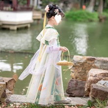 儿童古筝演出服中国古代古装花神汉长袖超仙襦裙钢琴舞蹈古镇