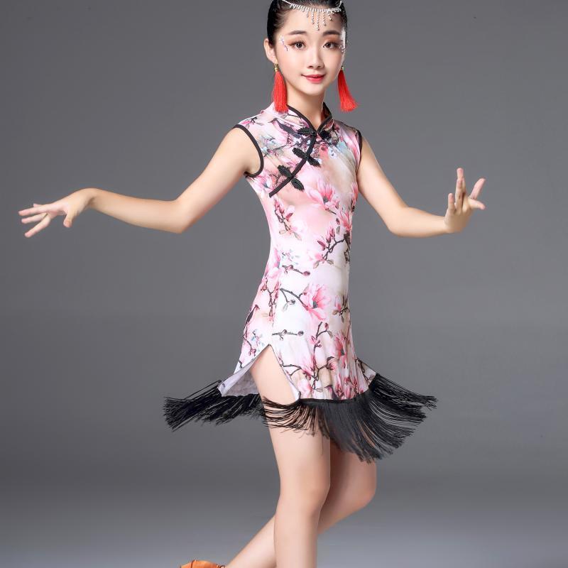 新款少儿古典旗袍拉丁舞蹈服中国舞国风女童碎花比赛表演演出服装
