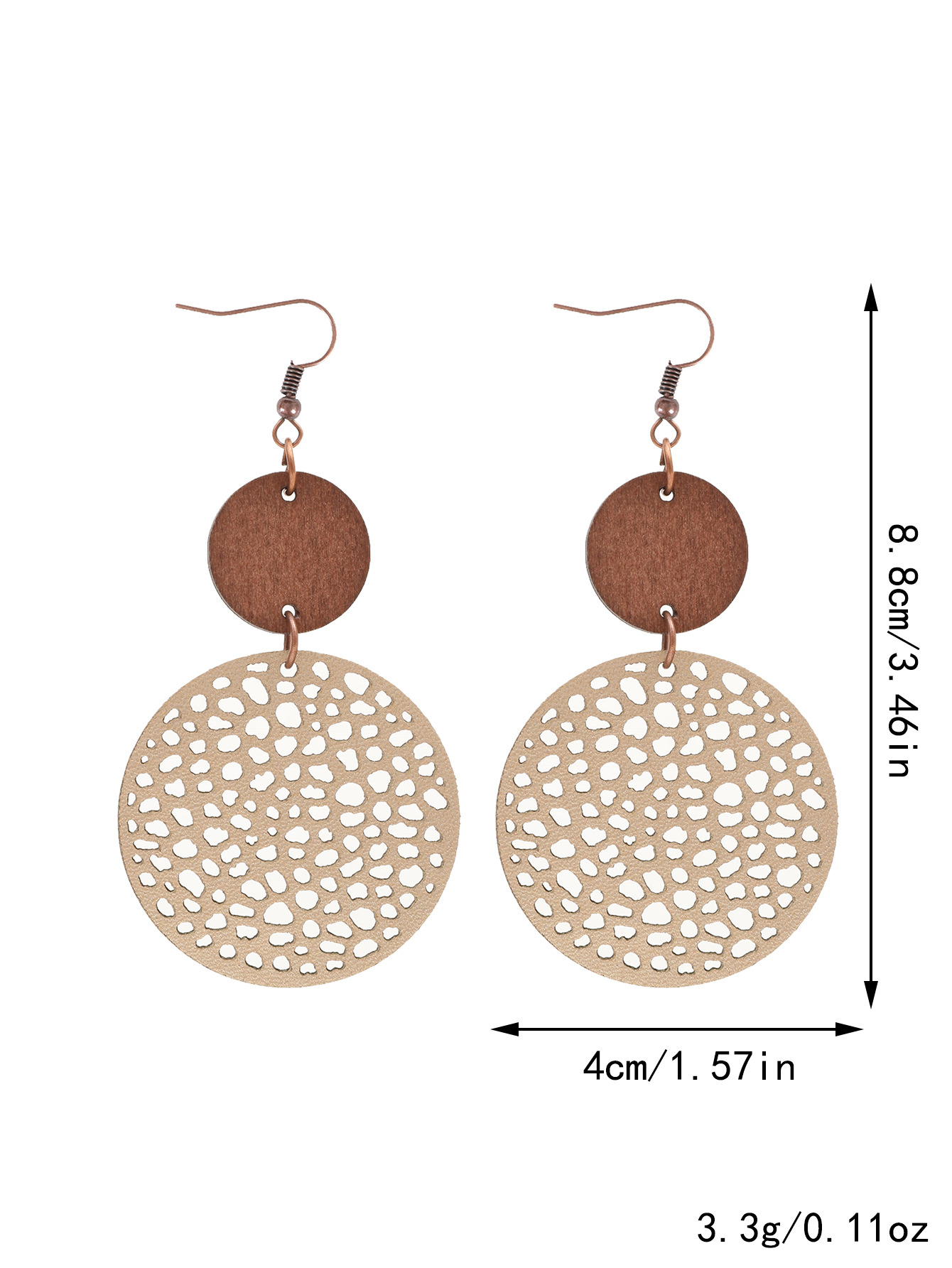 Cross-Border Hollow Wood Piece Combination Leather Earrings Earrings round Mesh Earrings AliExpress Amazon Xi Yin