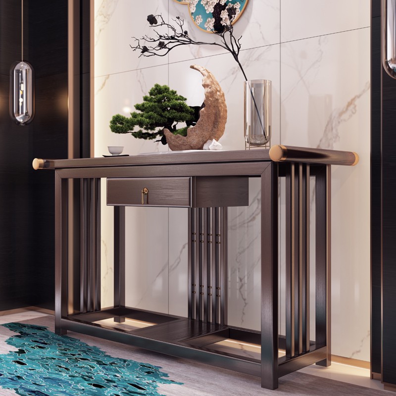 新中式实木玄关台简约酒店别墅名宿饭店公司摆设台端景台批量定制