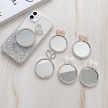 手机壳钻石玻璃圆形镜子 流行潮流适用滴胶手机壳兔耳镜子原创
