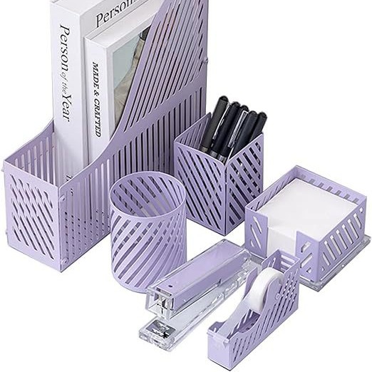 Cross-Border Direct Supply Purple Student Office Set Amazon Desktop Storage File Shelf Stapler Note Box Suit