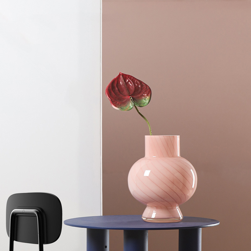 Pink Striped Gourd Hydroponic Glass Vase Decoration Home Living Room Entrance Soft Decoration Sample Room Decoration Flower Device