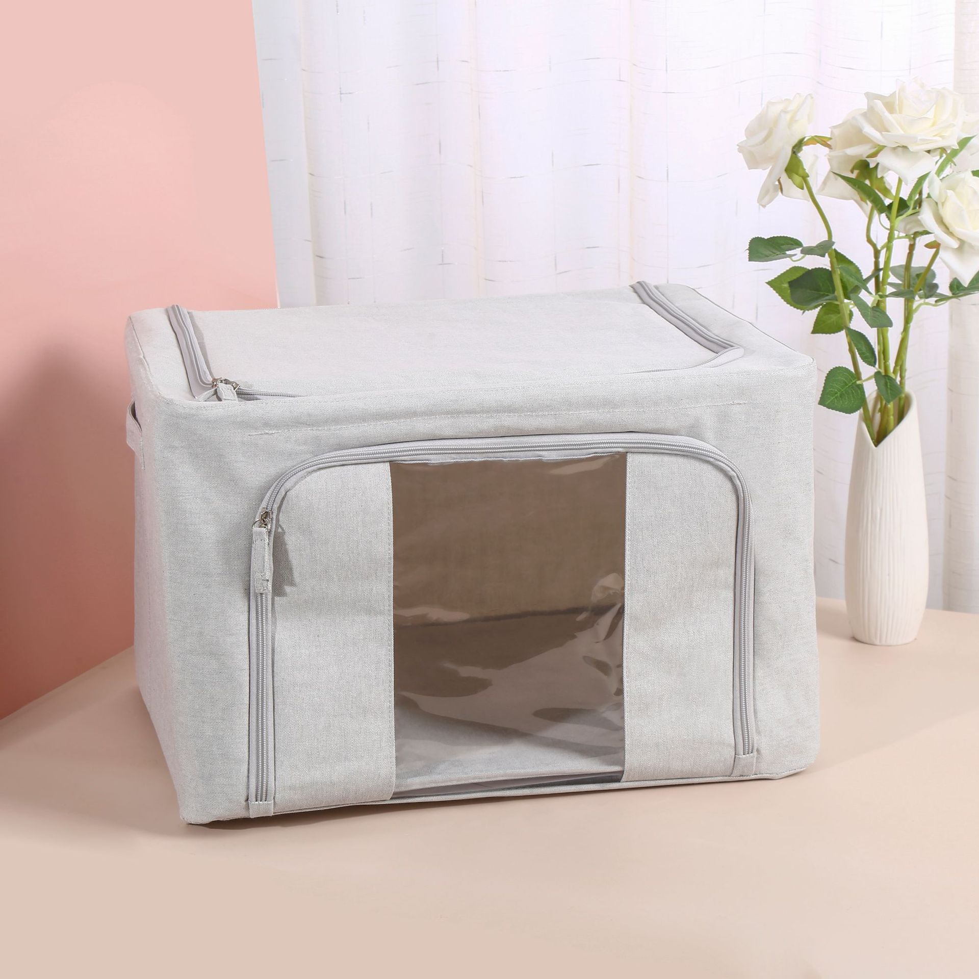 小号布艺收纳箱可折叠带视窗储物箱衣物棉被百纳箱搬家整理箱批发