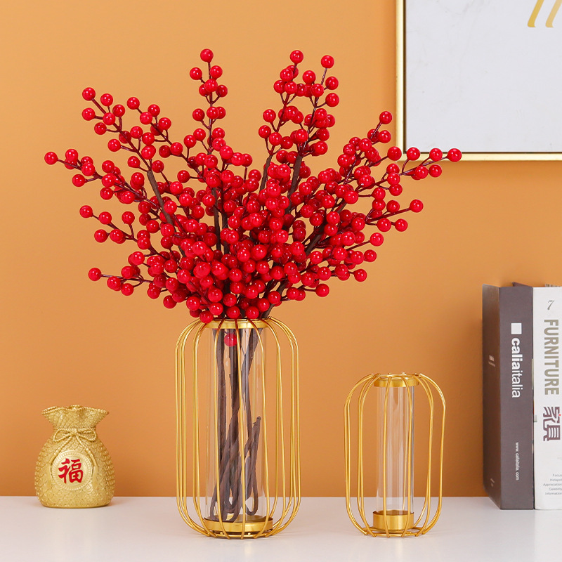 Factory Wholesale European-Style Golden Lantern Iron Vase Ins Creative Home Living Room Glass Hydroponics Decorative Ornaments
