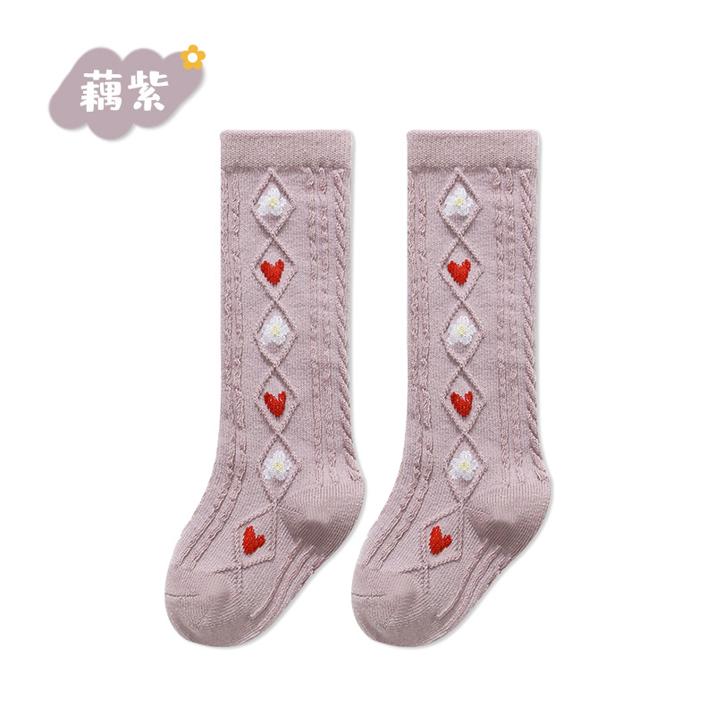 23 Spring and Summer Double Needle Korean Style Dark Stripes Vertical Stripes Knee Socks Infant Kid Baby Long Socks Small Flower Tube Socks