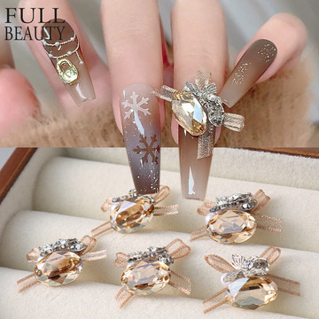 跨境新款美甲饰品网红单个蕾丝蝴蝶结堆钻小香风欧根纱蝴蝶钻袋装