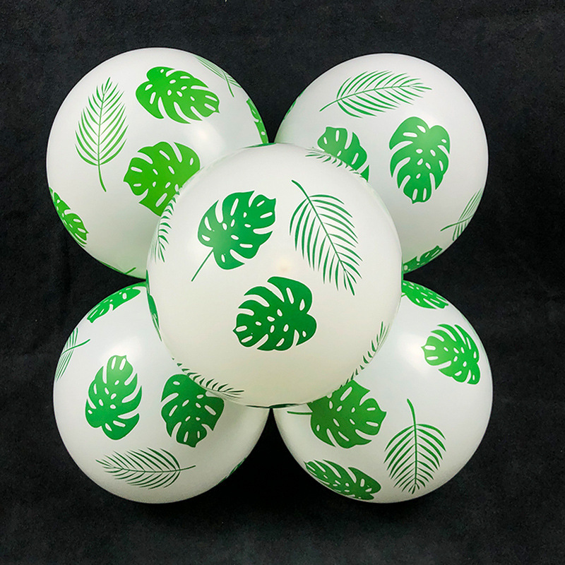 12-Inch Full Flower Green Leaf Balloon Thickened White Monstera Rubber Balloons Forest Theme Party Decoration Balloon