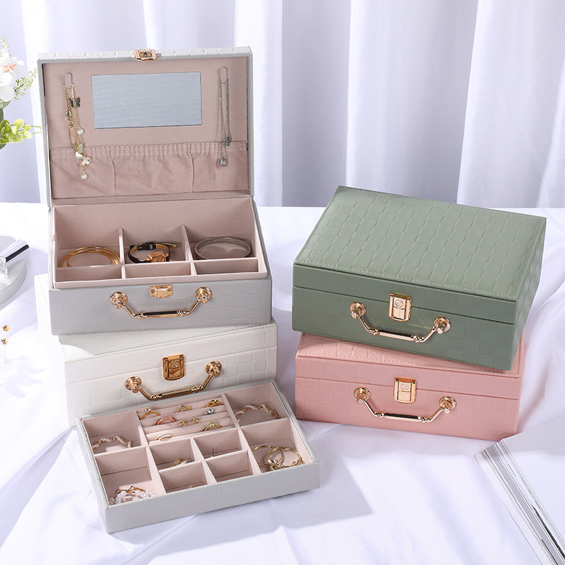 New Korean Style Jewelry Box Simple Solid Color Lock Ornament Storage Box Fashion Exquisite Portable Box in Stock Wholesale