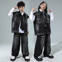 街舞儿童潮服少儿嘻哈牛仔马甲套装男童hiphop服装女童酷帅表演服