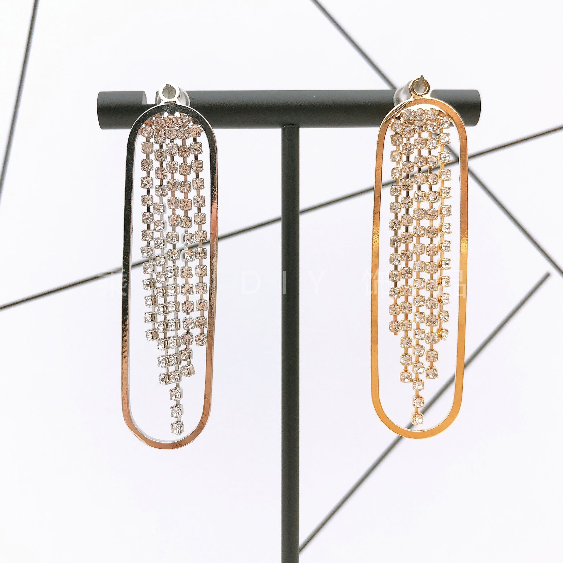 日韩个性大气满钻内嵌流苏长款耳环耳坠配件diy女潮气质装饰耳饰