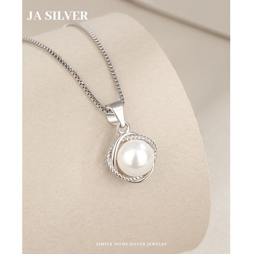 s925纯银珍珠吊坠单坠简约小众设计感时尚气质轻奢银挂坠货源批发