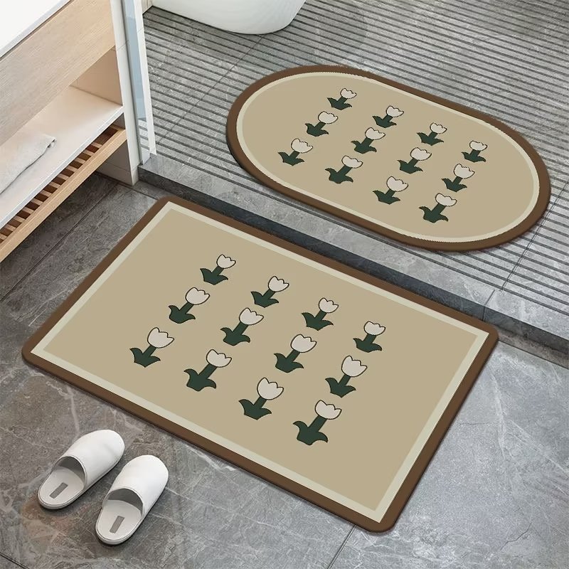 Sweet Flowers Diatom Ooze Carpet Absorbent Floor Mat Bathroom Easy-to-Dry Floor Mat Bathroom Hand Washable Non-Slip Mat Door Mat