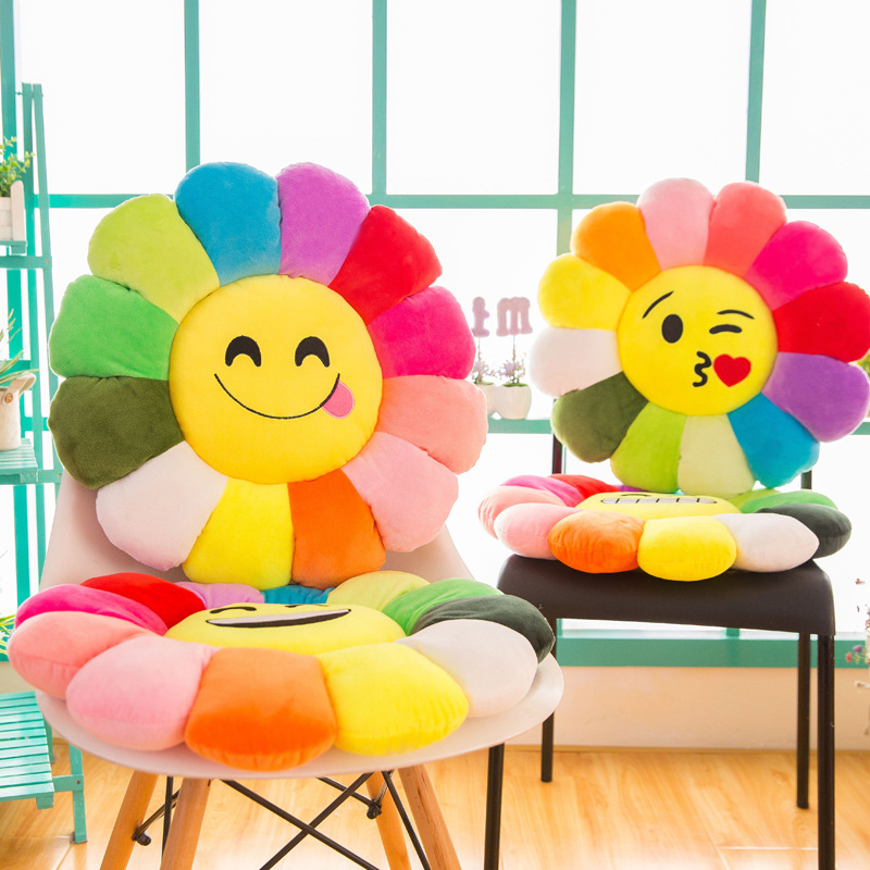 Tiktok Same Style Colorful Sun Flower Petal Plush Toy Stall Cushion Doll Qq Expression Lumbar Support Pillow Male