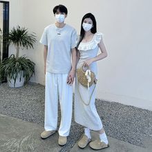 小众设计感情侣装夏季2024韩版短袖T恤女连衣裙法式一裙一衣ins潮