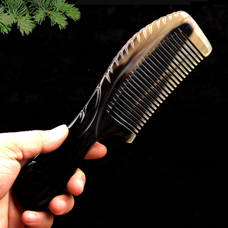 批发家用牛角按摩梳子女静电脱发密齿梳头疗宽齿卷发牛角梳地摊