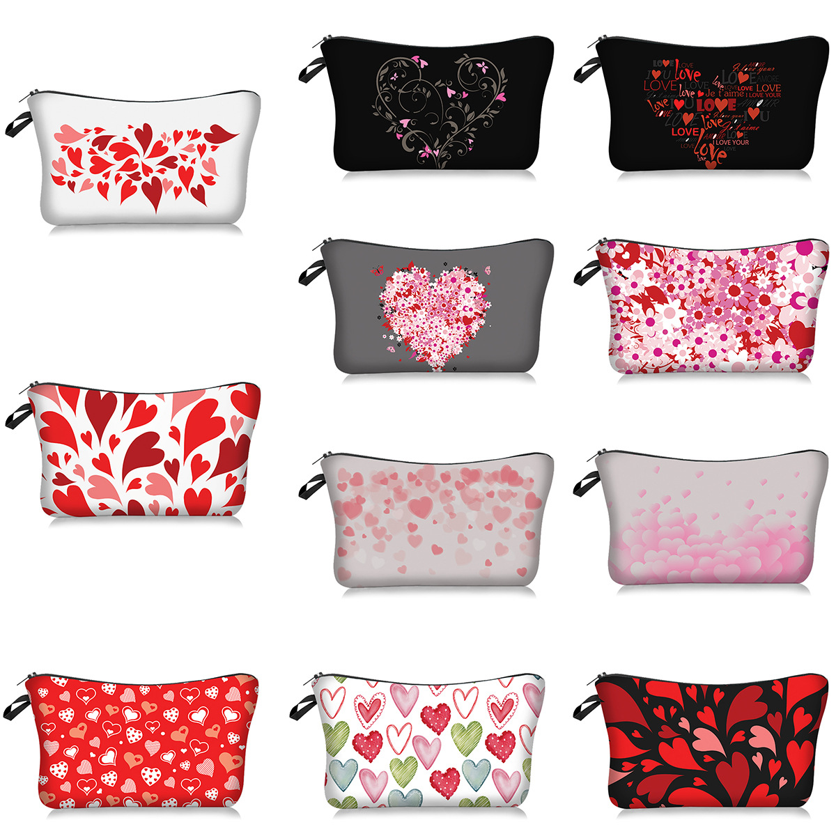 Cross-Border New Arrival Valentine's Day Love Series Red Pink Loving Heart Cosmetic Bag Handheld Storage Wash Bag Lazy Portable Travel Bag