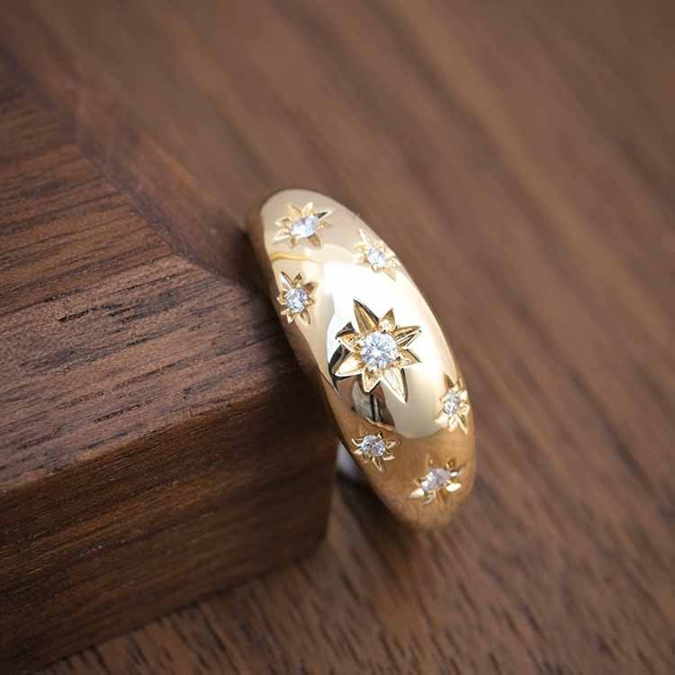欧美重工款光面星星戒指镀18k金色气质百搭高级感中古款时髦指环