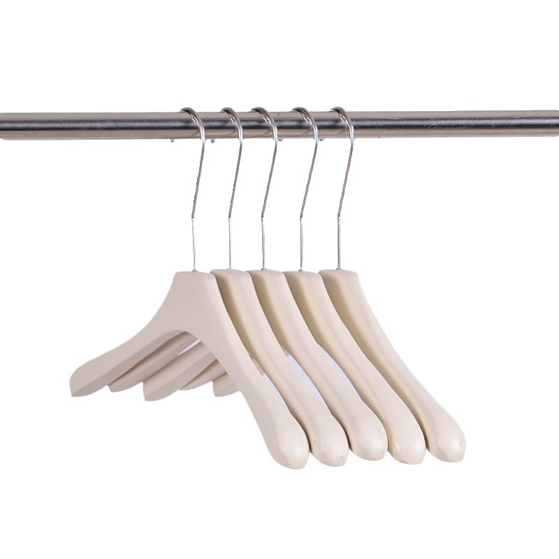 Korean Clothing Store Women's Clothes Hanger High-Profile Figure Solid Wood Hanger Cream White Stoving Varnish Black Wooden Clothes Hanger Trouser Press