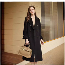 新款专柜品质经典纯色双面羊绒大衣女士长款系带睡袍毛呢风衣外套