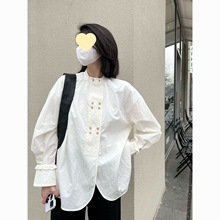 法式小众设计感白色衬衫女2024新款复古文艺小衫宽松长袖上衣莱