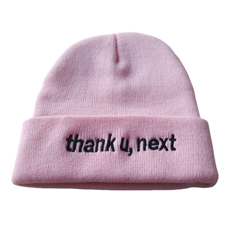 Cross-Border Letters Thank U, next Embroidery Knitted Hat Cold-Proof Warm Fashion Men and Women Autumn and Winter Woolen Cap