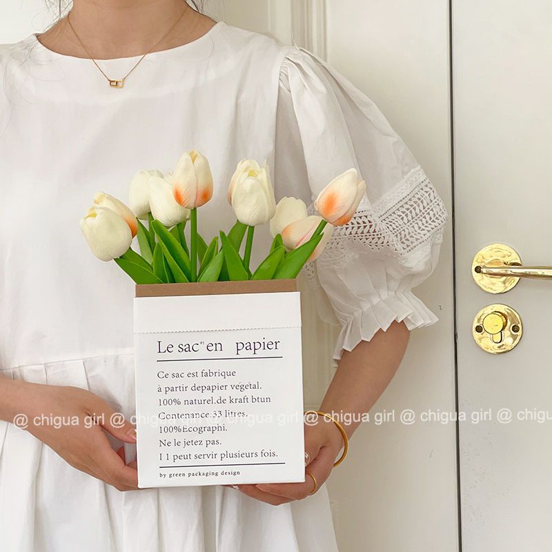 INS Style Tulip Bouquet Creative Nordic Home Decoration Fresh Artificial Flower Paper Bag Floral Set Decoration