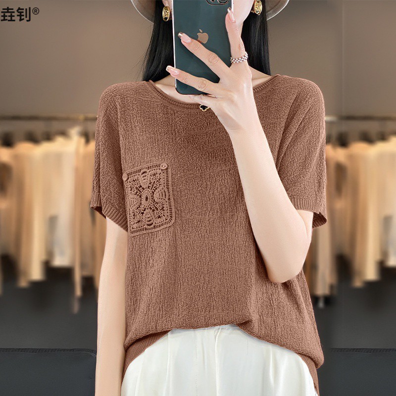 实拍春夏新款针织衫蝙蝠衫针织短袖恤女-阿里巴巴