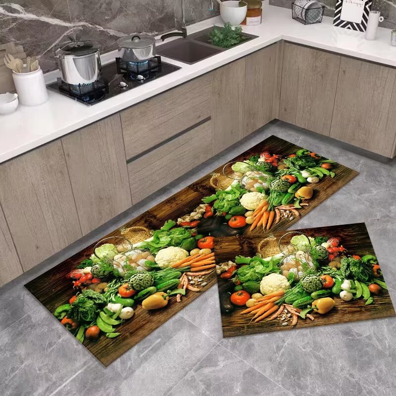 Diatom Ooze Fruit Printed Soft Mat Kitchen Two-Piece Set Floor Mat Absorbent Oil-Absorbing Non-Slip Mat Set Carpet