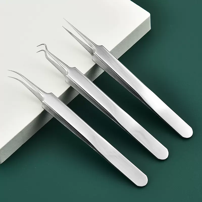 定制不锈钢粉刺夹美妆粉刺针挤痘痘黑头夹美容镊子弯头细胞夹套装