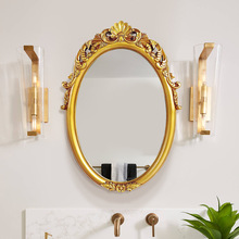 独特灯光椭圆形化妆镜欧式椭圆形梳妆镜法式挂镜现代玄关创意装饰