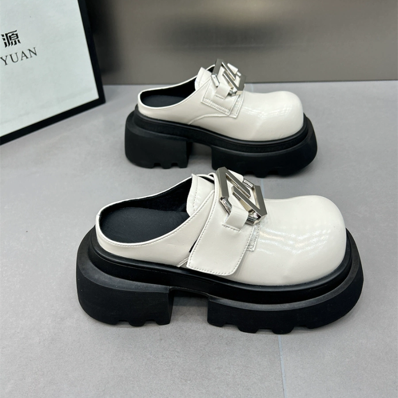 欧洲站厚底乐福鞋春秋新款包头拖鞋女外穿百搭单鞋休闲小皮鞋